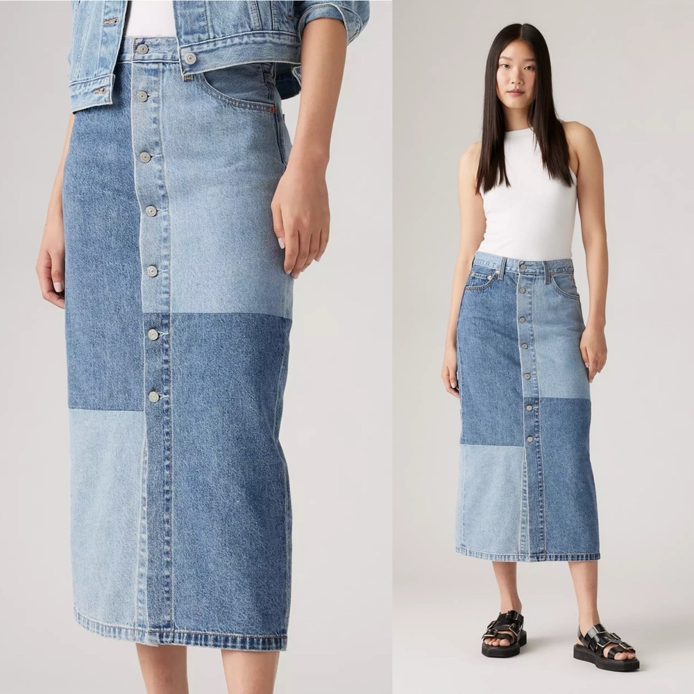 NWT Levi’s Button Midi Skirt Patchwork